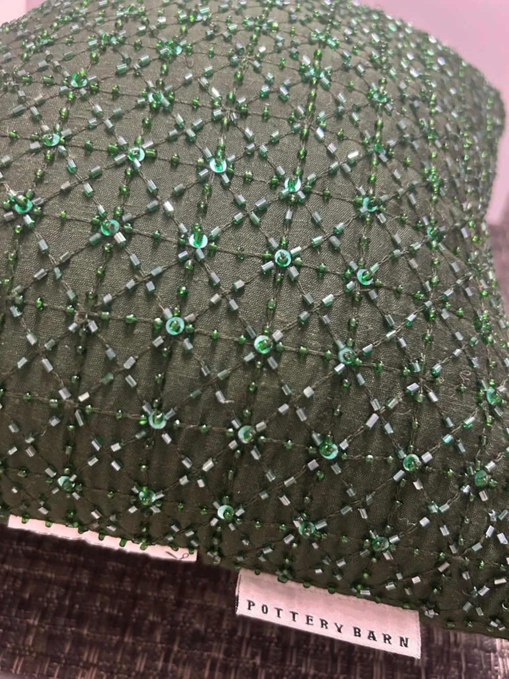 Pottery Barn Beaded Green Decorative Pillow